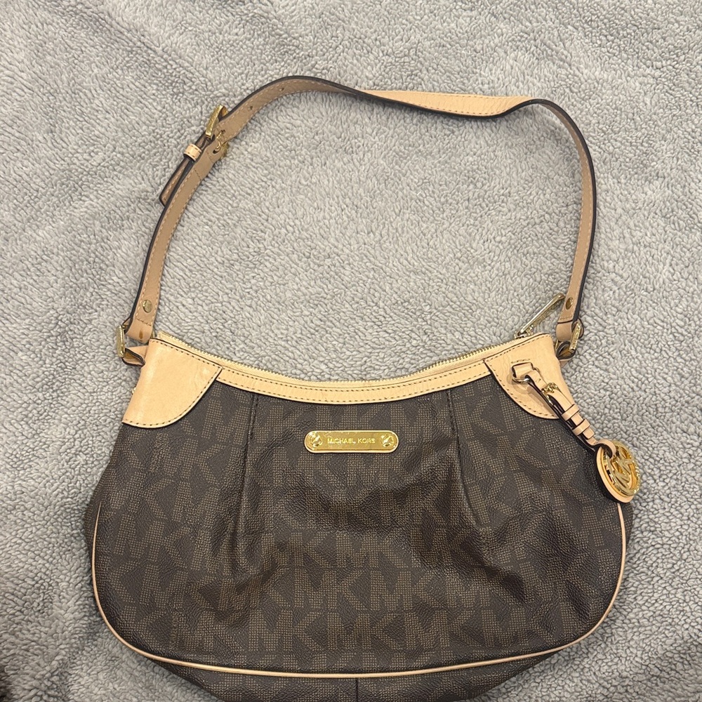 Michael Kors Dark Brown and Beige Shoulder Bag